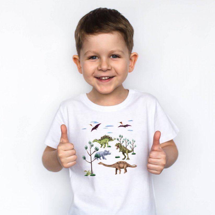Dinosauří tričko pro kluky i holky - Barva: Bílá