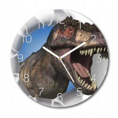 Nástěnné skleněné ručičkové hodiny - Tyrannosaurus rex 30 cm