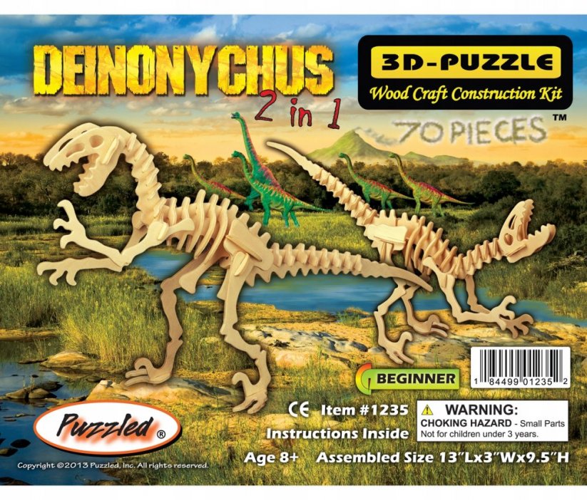 3D dřevěné puzzle - kostra Deinonycha - skládačka ze dřeva