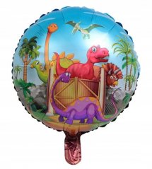 Dinosauří fóliový balónek s kreslenými dinosaury a bránou