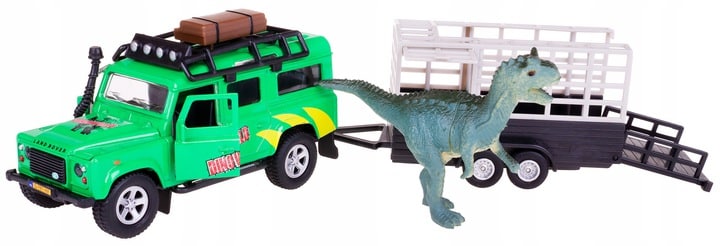 Kovové autíčko s dinosaurem na přívěsu - LAND ROVER DEFENDER